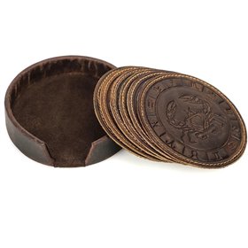 Contacts® Kožené kulaté podtácky v stojánku 6Ks