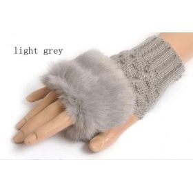 Pletené rukavice bez prstů s kožíškem šedé
