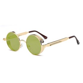 Retro kulaté sluneční brýle Steampunk Zelené zrcadlovky